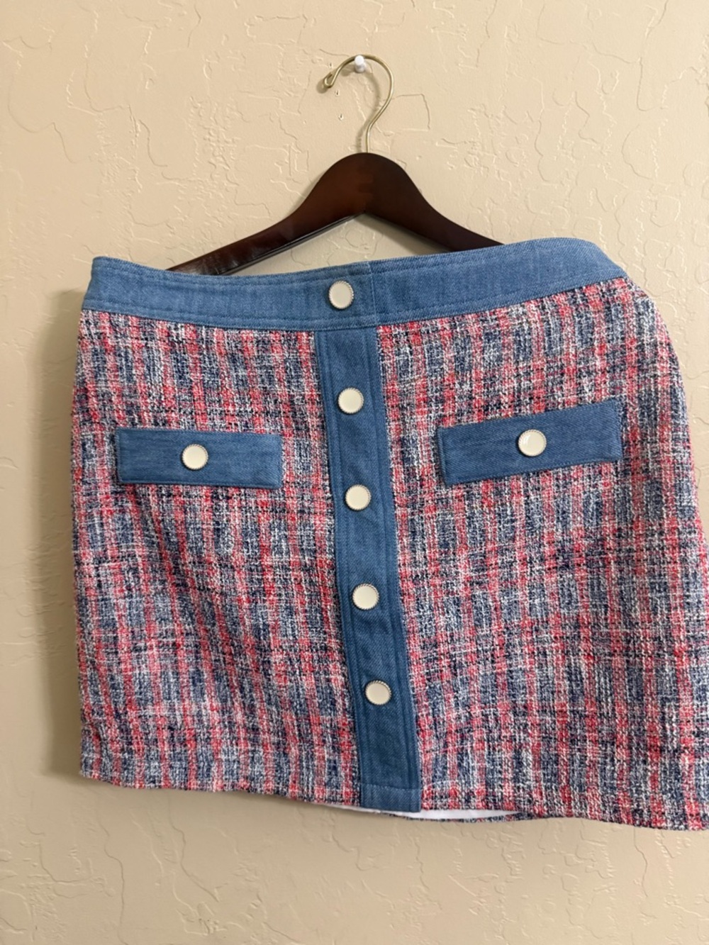 House of Harlow 1960 Barbiecore Mixed Media Tweed Denim Skirt size 10 NWOT